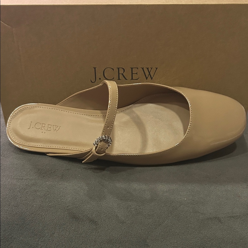 J. Crew Tan Patent Leather Mary Jane Mule